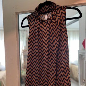 Boho Tan and Black Chevron Sleeveless Top, Size S